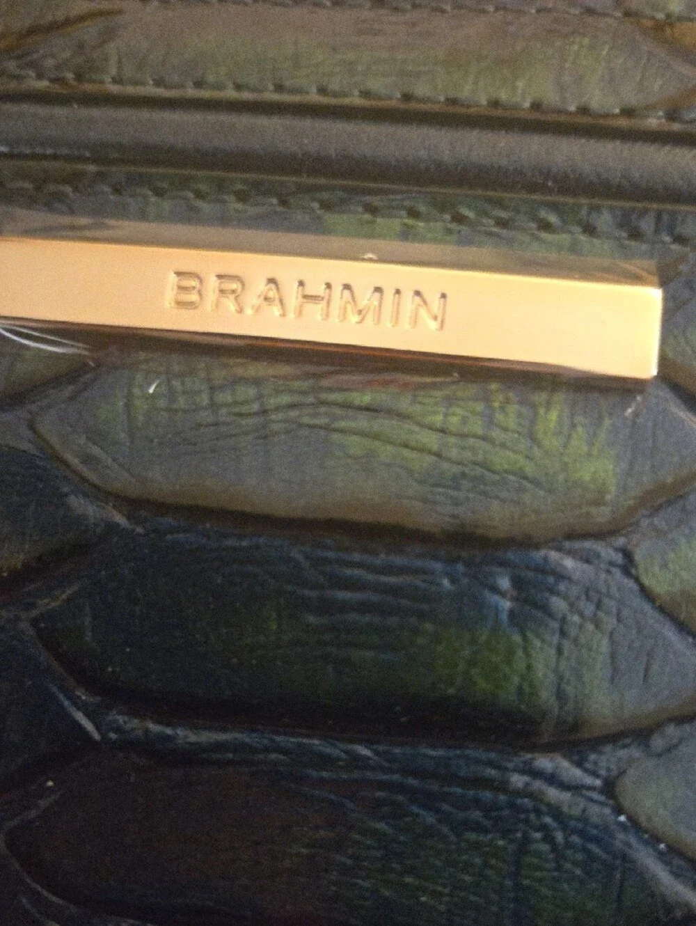 Brahmin Blue/teal Irridescent Embossed Leather Wallet with Gold Plaque. NWT